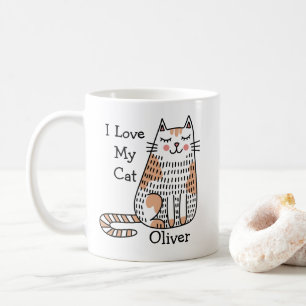 Cartoon Cat in Doodle Art Style Anpassbarer Name Kaffeetasse