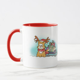 Cartoon Cat mit Rentierhut und Sleigh Weihnachten Tasse