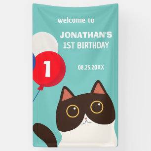Cartoon Cat Rainbow Ballon Kindergeburtstag Willko Banner