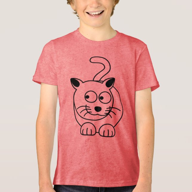 Cartoon Cat Sitzen mit Neugier Tri-Blend Shirt (Vorderseite)