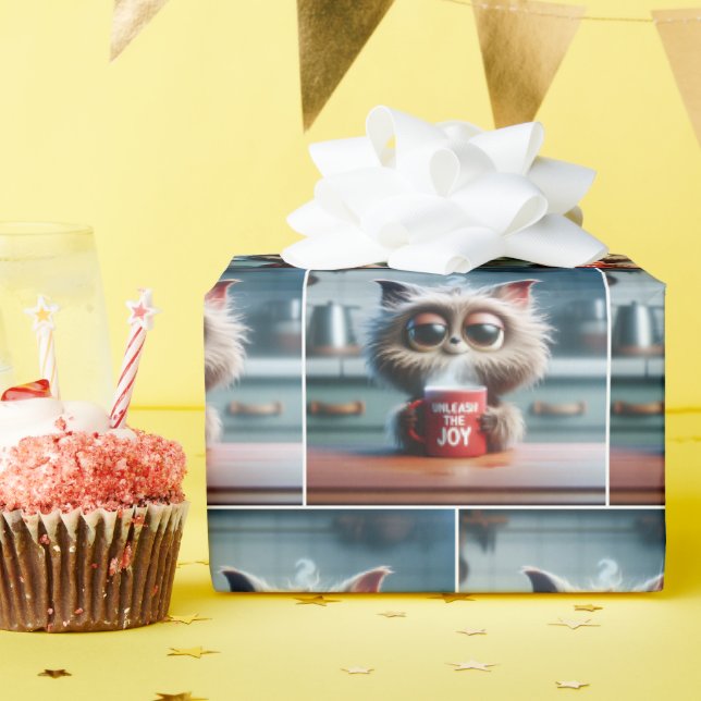 Cartoon Cat With Humorous Text On a Coffee Mug Geschenkpapier (Geburtstagsparty)