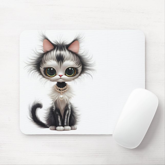 Cartoon Cat with Pearl Necklace Mousepad (Mit Mouse)