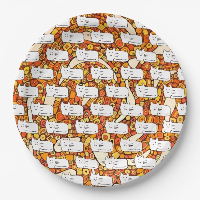 Cartoon Cats Doodle Line Drawing Pappteller (Vorderseite)