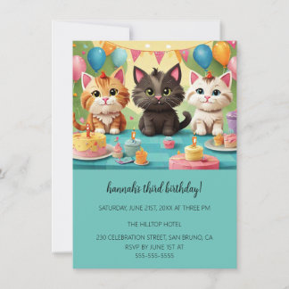 Cartoon Cats Kids's Purr-fect Geburtstagspartei Einladung