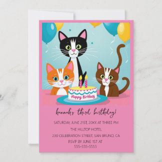 Cartoon Cats Kids's Purr-fect Geburtstagspartei Einladung
