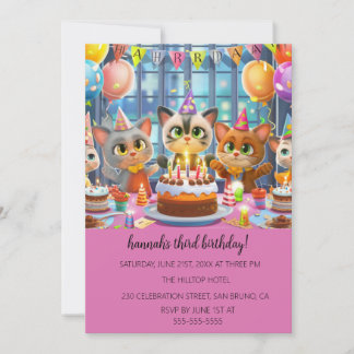 Cartoon Cats Kids's Purr-fect Geburtstagspartei Einladung