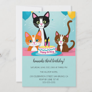 Cartoon Cats Kids's Purr-fect Geburtstagspartei Einladung