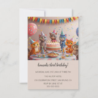 Cartoon Cats Kids's Purr-fect Geburtstagspartei Einladung