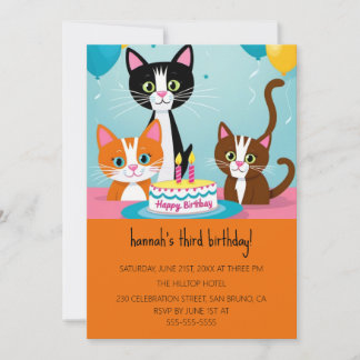 Cartoon Cats Kids's Purr-fect Geburtstagspartei Einladung