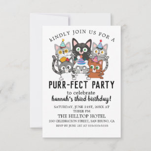 Cartoon Cats Kids's Purr-fect Geburtstagspartei Einladung