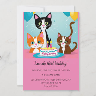 Cartoon Cats Kids's Purr-fect Geburtstagspartei Einladung