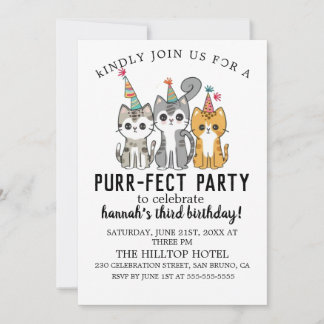 Cartoon Cats Kids's Purr-fect Geburtstagspartei Einladung