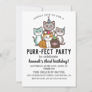 Cartoon Cats Kids's Purr-fect Geburtstagspartei Einladung