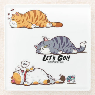 Cartoon Cats "LET’S GO!!" Coaster Glasuntersetzer