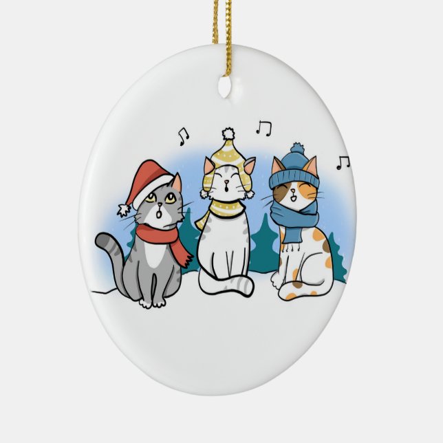 Cartoon Cats singen ein fröhliches Weihnachtslied Keramik Ornament (Rechts)