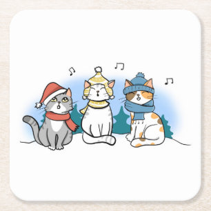Cartoon Cats Singen Weihnachtslieder Rechteckiger Pappuntersetzer