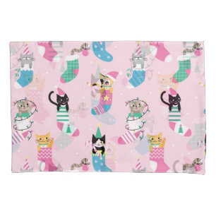 Cartoon Cats Weihnachten Nahtloses Muster Kissenbezug