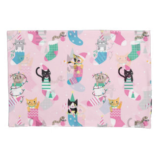 Cartoon Cats Weihnachten Nahtloses Muster Kissenbezug