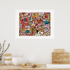 Cartoon Character Hand Drass Muster Poster