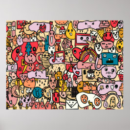 Cartoon Character Hand Drass Muster Poster