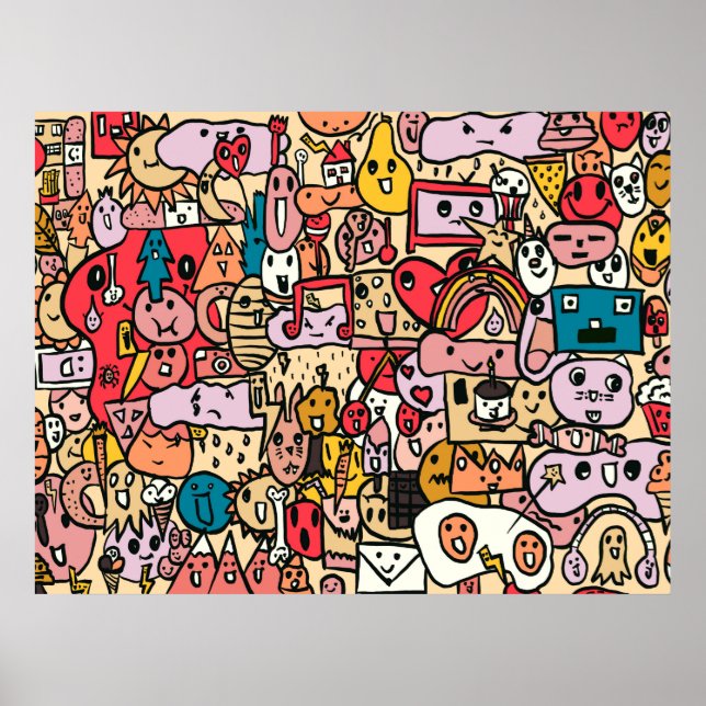Cartoon Character Hand Drass Muster Poster (Vorne)