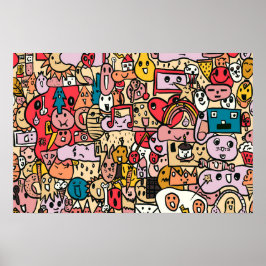 Cartoon Character Hand Drass Muster Poster