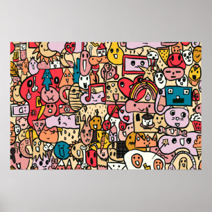Cartoon Character Hand Drass Muster Poster
