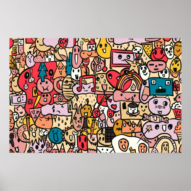 Cartoon Character Hand Drass Muster Poster (Vorne)