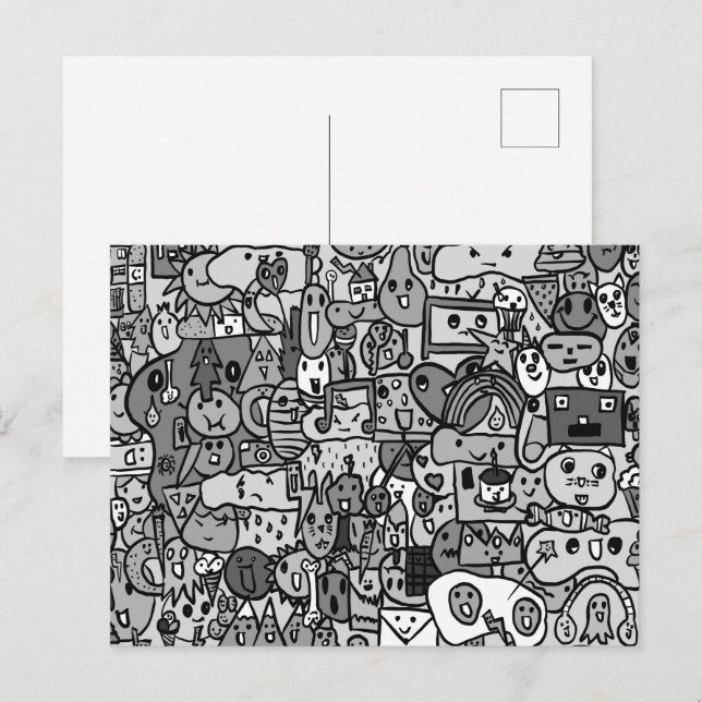 Cartoon Character Hand Drass Muster Postkarte (Vorne/Hinten)