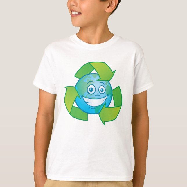 Cartoon-Charakter des Planeten Erde Gerecycelt T-Shirt (Vorderseite)