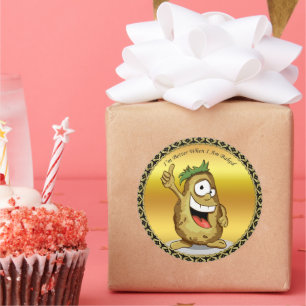 Cartoon-Charakterkartoffel mit grünem Haar Runder Aufkleber