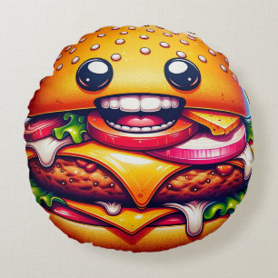 Cartoon Cheeseburger Round Kissen - Whimsical