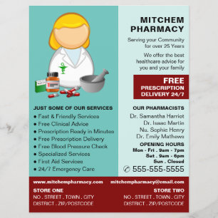Cartoon Chemist, Apotheke, Werbung für Apotheker Flyer