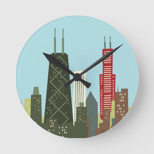 Cartoon Chicago Runde Wanduhr (Vorderseite)
