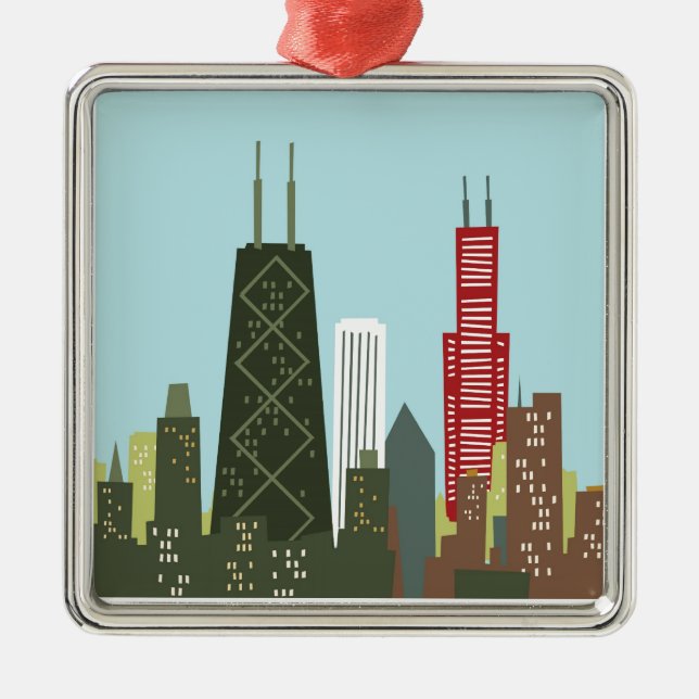Cartoon Chicago Silbernes Ornament (Vorne)