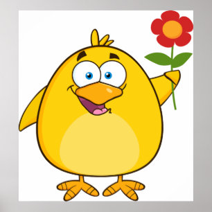 Cartoon Chick und Blume Poster