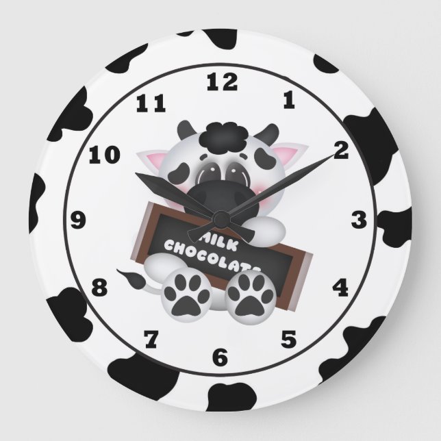 Cartoon Chocolate Cow wall clock Große Wanduhr (Vorderseite)