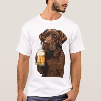 Cartoon Chocolate Labrador Holding Biere Tasse T-Shirt