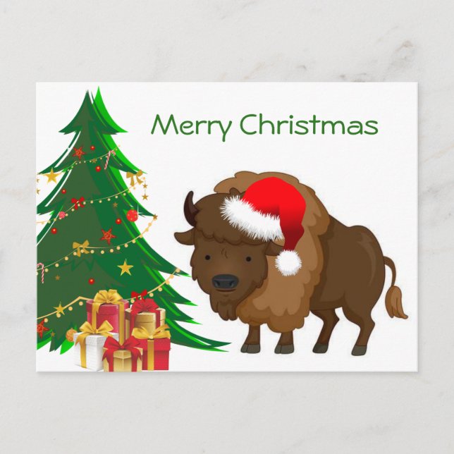 Cartoon Christmas Buffalo Feiertagspostkarte (Vorderseite)