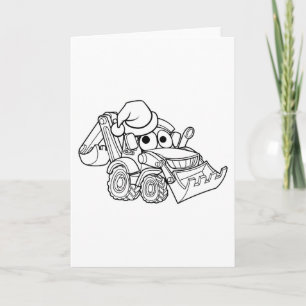 Cartoon Christmas Digger Bulldozer Feiertagskarte