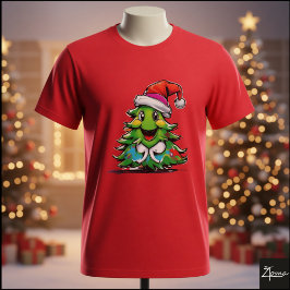 Cartoon Christmas Tree Santa Hat Graffiti T-Shirt