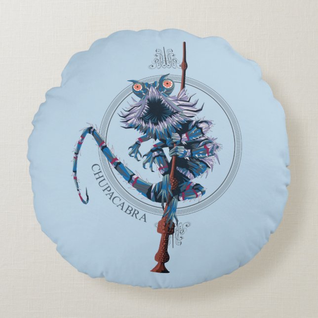 Cartoon Chupacabra & Elder Wand Rundes Kissen (Vorderseite)