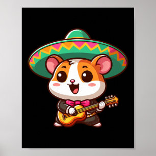 Cartoon Cinco De Mayo Hamster Mariachi Guitar Mexi Poster