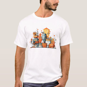 Cartoon City Colorful T - Shirt - Animatives städt