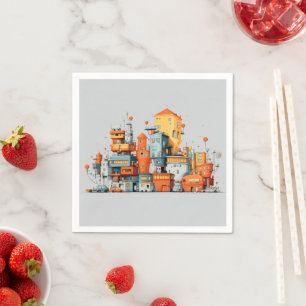 Cartoon City farbenfroh animiert Grau Hintergrund Serviette