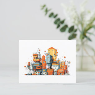 Cartoon City Postcard - Animated Urban Skyline in Postkarte