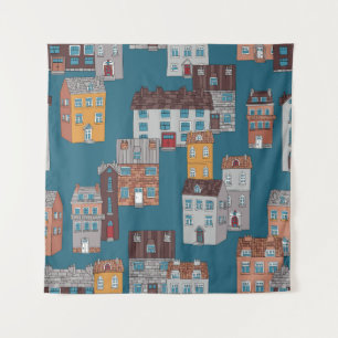 Cartoon City Vintag Wallpaper Wandteppich