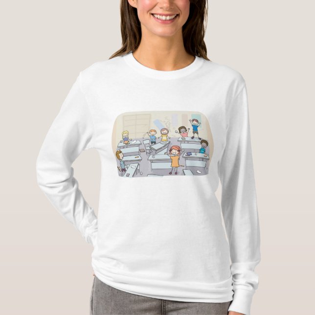 Cartoon Classroom Chaos With Wild Students T-Shirt (Vorderseite)