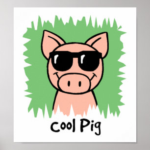 Cartoon Clip Art Cooles Schwein mit Sonnenbrille Poster