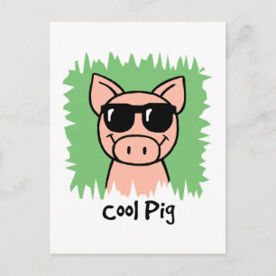 Cartoon Clip Art Cooles Schwein mit Sonnenbrille Postkarte